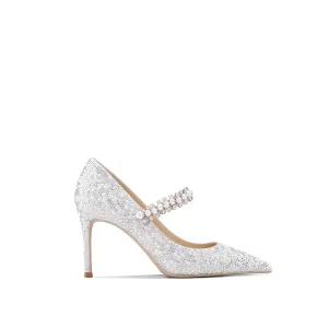 Lyx Elfenben Glittriga Glitter Brudskor 2020 Läder Rhinestone Pärla 8 Cm Stilettklackar Spetsiga Bröllop Pumps