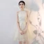 Chic / Beautiful Champagne Homecoming Graduation Dresses 2018 Ball Gown Appliques Lace Scoop Neck Strapless Sleeveless Short Formal Dresses