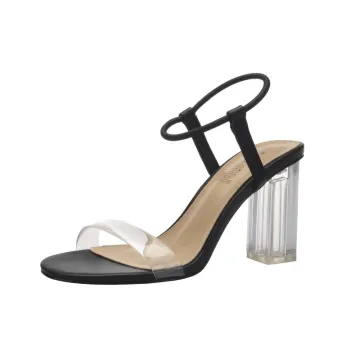 Eenvoudige Sexy Zwarte Straatkleding Sandalen Dames 2020 Enkelband 9 Cm Dikke Hak Peep Toe Sandalen
