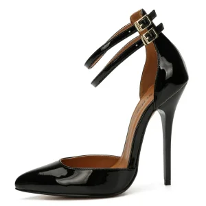 Chic Beautiful Black Rave Club Womens Sandals 2020 Ankle Strap 13 Cm Stiletto Heels Pointed Toe Sandals
