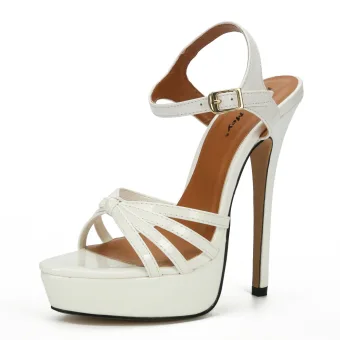 Sexy White Street Wear Womens Sandals 2020 Ankle Strap 16 Cm Stiletto Heels Open Peep Toe Sandals