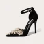 Charming Black Evening Party Leather Pearl Rhinestone Womens Shoes 2021 Ankle Strap 10 cm Stiletto Heels Pointed Toe High Heels