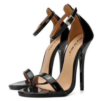 Modest Simple Black Rave Club Womens Sandals 2020 Ankle Strap 13 Cm Stiletto Heels Open Peep Toe Sandals