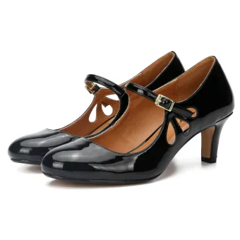 Simple Noire Désinvolte Sandales Femme 2020 Cuir Verni 6 Cm Talons Aiguilles À Bout Rond Sandales