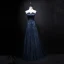 Chic / Beautiful Navy Blue Evening Dresses  2018 A-Line / Princess Crystal Strapless Sleeveless Backless Floor-Length / Long Formal Dresses