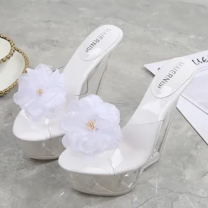 Transparent Charming Outdoor Garden White Womens Sandals 2020 Flower 14 Cm Wedges Open Peep Toe Sandals
