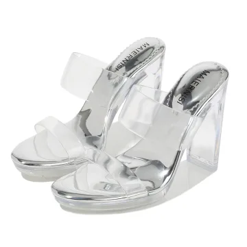 Transparent Sexy Argenté Vêtement De Rue Sandales Femme 2020 11 Cm Talons Épais Peep Toes Bout Ouvert Sandales