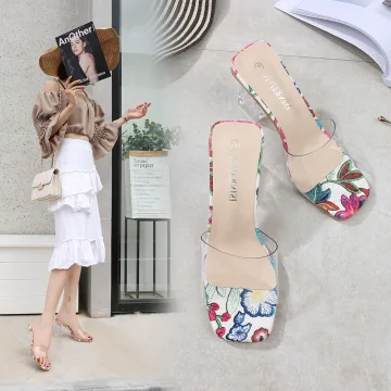 Transparent Casual Sandaler Dam 2020 8 Cm Tjocka Klackar Peep Toe Sandaler
