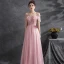 Chic / Beautiful Blushing Pink Prom Dresses 2021 A-Line / Princess Off-The-Shoulder Beading Rhinestone Short Sleeve Backless Floor-Length / Long Evening Party Formal Dresses