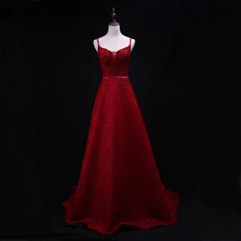 Chic Belle Bordeaux Robe De Soirée 2018 Princesse Perlage En Dentelle Cristal Ceinture Paillettes Bretelles Spaghetti Sans Manches Dos Nu Train De Balayage Robe De Ceremonie