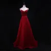 Chic / Beautiful Burgundy Evening Dresses  2018 A-Line / Princess Beading Lace Crystal Sash Sequins Spaghetti Straps Sleeveless Backless Sweep Train Formal Dresses