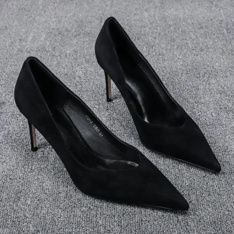 Simple Noire Bureau Ol Daim Escarpins 2020 7 Cm Talons Aiguilles À Bout Pointu Escarpins