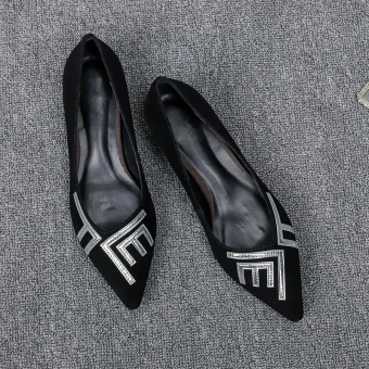 Modest Simple Black Office Ol Suede Pumps 2020 3 Cm Low Heel Pointed Toe Pumps