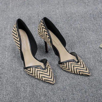 Chic Beautiful Black Street Wear Womens Sandals 2020 Striped 8 Cm Stiletto Heels Pointed Toe Sandals
