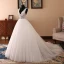 Chic / Belle Ivoire Robe De Mariée 2018 Robe Boule Appliques Perle Paillettes En Dentelle Organza V-Cou Sans Manches Dos Nu Train De Balayage Mariage