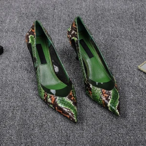 Chic Belle Vert Foncé Vêtement De Rue Escarpins 2020 Motif Peau De Serpent 5 Cm Talons Aiguilles À Bout Pointu Escarpins