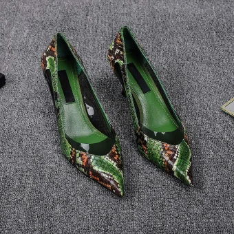 Chic Belle Vert Foncé Vêtement De Rue Escarpins 2020 Motif Peau De Serpent 5 Cm Talons Aiguilles À Bout Pointu Escarpins