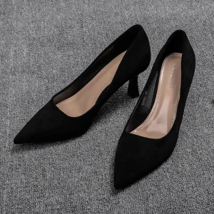 Mooie Prachtige Zwarte Kantoor Ol Suede Pumps 2020 6 Cm Naaldhakken Stiletto Spitse Neus Pumps