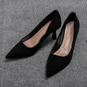 Chic Belle Noire Bureau Ol Daim Escarpins 2020 6 Cm Talons Aiguilles À Bout Pointu Escarpins