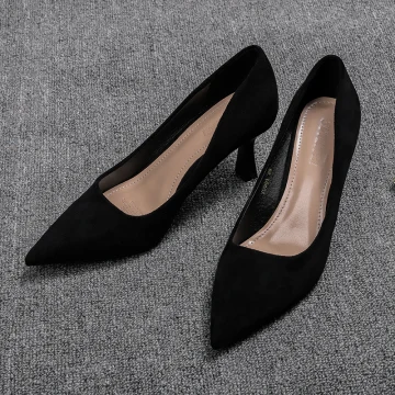 Chic Belle Noire Bureau Ol Daim Escarpins 2020 6 Cm Talons Aiguilles À Bout Pointu Escarpins