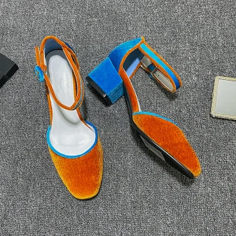 Chic Beautiful Orange Cocktail Party Suede Womens Sandals 2020 Ankle Strap 4 Cm Thick Heels Low Heel Pointed Toe Sandals