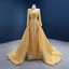 Sparkly Gold Beading Pearl Sequins Evening Dresses  2021 Trumpet / Mermaid High Neck Long Sleeve Court Train Evening Party Formal Dresses