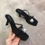 Modest / Simple Black Street Wear Rhinestone Womens Sandals 2020 7 cm Stiletto Heels Open / Peep Toe Sandals