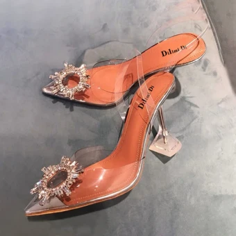 Sexy Transparent Silver Evening Party Rhinestone Slingbacks Womens Sandals 2020 9 Cm Stiletto Heels Pointed Toe Sandals