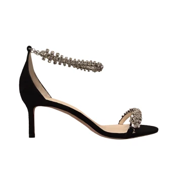 Sexy Noire Cocktail Sandales Femme 2020 Faux Diamant Bride Cheville 8 Cm Talons Aiguilles Peep Toes Bout Ouvert Escarpins