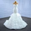 High-end Ivory Lace Cascading Ruffles Wedding Dresses 2021 Trumpet / Mermaid Scoop Neck Beading Sleeveless Backless Court Train Wedding