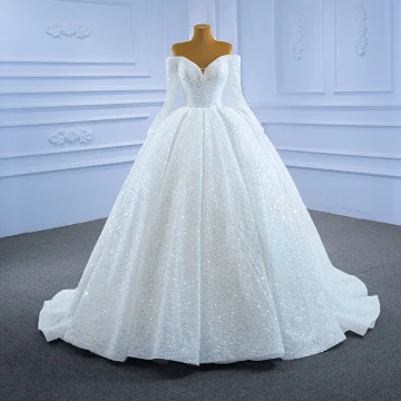 Luxury Gorgeous Ivory Wedding Dresses 2021 Ball Gown Tassel Pearl Off The Shoulder Beading Sequins Long Sleeve Backless Court Train Wedding