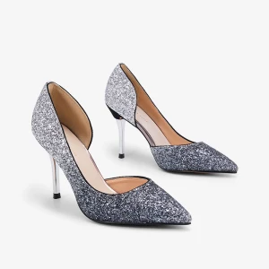 Sparkly Sølv Grå Aften Paljetter Sandaler Dame 2020 9 Cm Stiletthæler Spisse Pumps