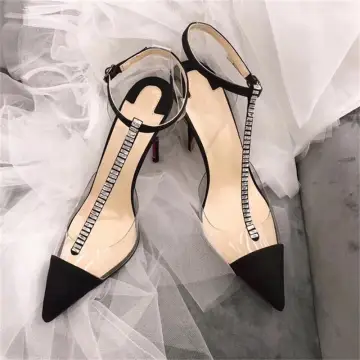 Sexy Zomer Zwarte Feest Sandalen Dames 2020 Leer Rhinestone T Strap 9 Cm Naaldhakken Stiletto Spitse Neus Sandalen