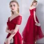 Chic / Beautiful Burgundy Evening Dresses  2018 A-Line / Princess Asymmetrical Short Sleeve V-Neck Backless Formal Dresses