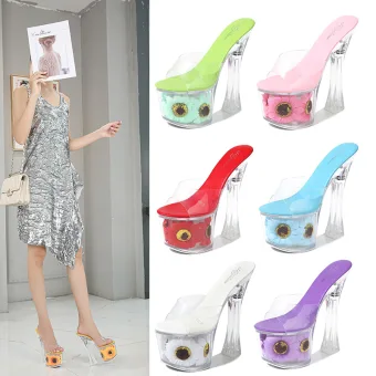 Chic Belle Blanche Été Jardin Extérieur Cristal Sandales Femme 2020 17 Cm Talons Épais Peep Toes Bout Ouvert Sandales