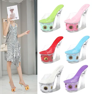 Chic Beautiful White Summer Outdoor Garden Crystal Womens Sandals 2020 17 Cm Thick Heels Open Peep Toe Sandals