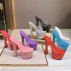 Transparent Summer Rave Club Womens Sandals 2020 17 Cm Thick Heels Open Peep Toe Sandals