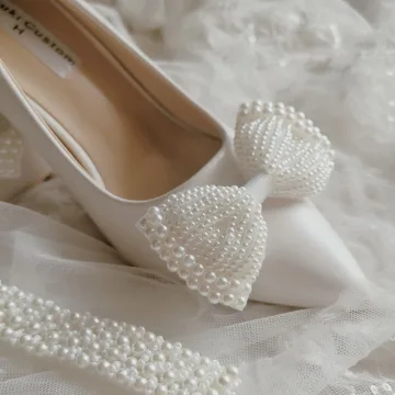 Elegant Ivory Handmade Satin Pearl Bow Wedding Shoes 2020 10 Cm Stiletto Heels Pointed Toe Pumps