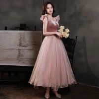 Vintage Suede Oud Roze Galajurken 2021 A lijn Mouwloos Ruglooze Vierkante Halslijn Tea-length Gala Gelegenheid Jurken