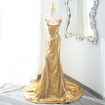 Glitter Goud Pailletten Avondjurken 2024 Trompet Zeemeermin Strapless Mouwloos Ruglooze Sweep Trein Avond Gelegenheid Jurken