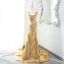 Scintillantes Doré Paillettes Robe De Soirée 2024 Trompette / Sirène Bustier Sans Manches Dos Nu Train De Balayage Soirée Robe De Ceremonie