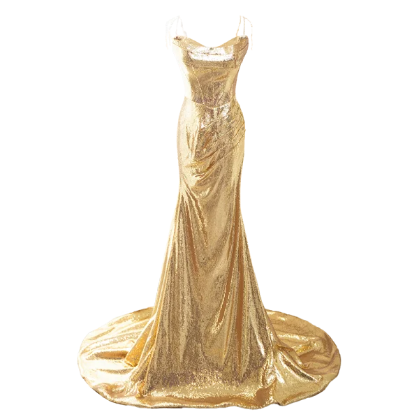 Scintillantes Doré Paillettes Robe De Soirée 2024 Trompette / Sirène Bustier Sans Manches Dos Nu Train De Balayage Soirée Robe De Ceremonie