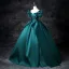 Demure Dark Green Beading Sequins Prom Dresses 2025 Ball Gown Off-The-Shoulder Satin Short Sleeve Backless Floor-Length / Long Prom Formal Dresses