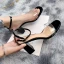 Schlicht Schwarz Strassenmode Sandalen Damen 2020 Knöchelriemen 7 cm Thick Heels Peeptoes Sandaletten