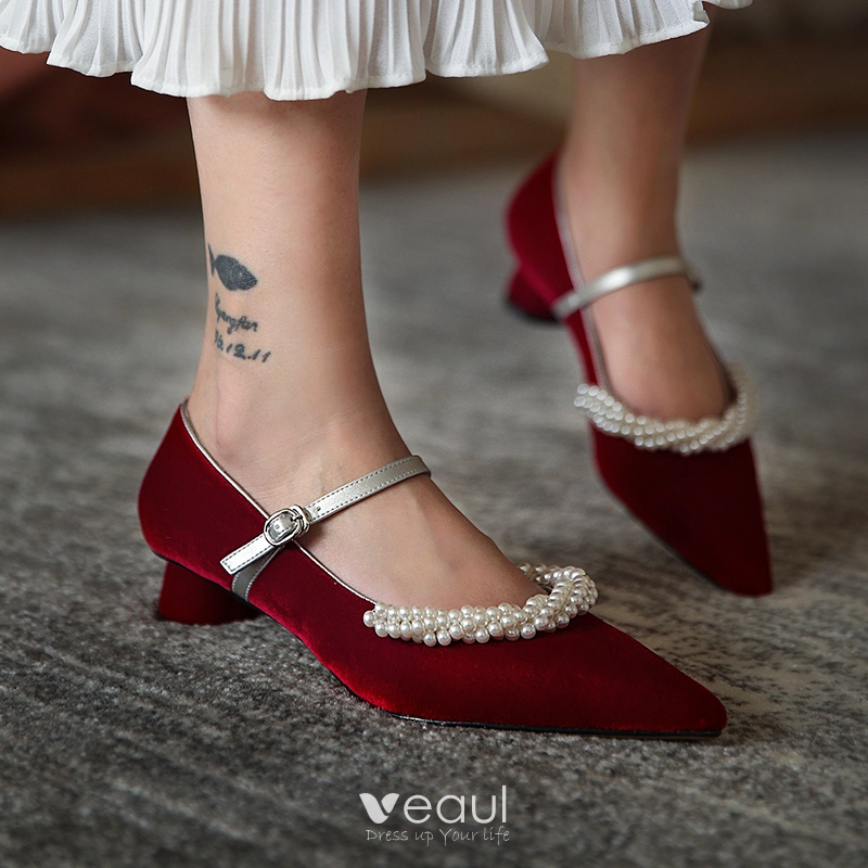 Burgundy low 2025 heel wedding shoes