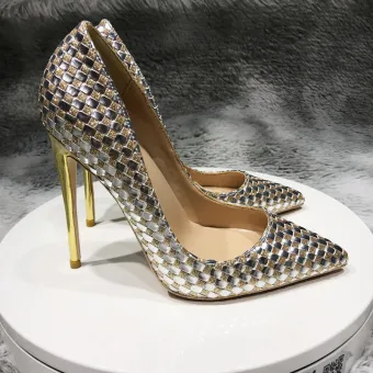 Sparkly Gold Evening Party Braid Pumps 2020 Sequins 12 Cm Stiletto Heels Pointed Toe Pumps