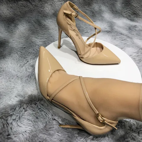 Eenvoudige Nude Straatkleding Sandalen Dames 2020 X-Strap 10 cm Naaldhakken / Stiletto Spitse Neus Sandalen