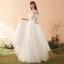 Modest / Simple Ivory Wedding Dresses 2018 A-Line / Princess Appliques Lace Scoop Neck Backless Long Sleeve Floor-Length / Long Wedding