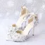 Charmig Elfenben Spets Blomma Brudskor 2020 Rhinestone Ankelband 9 cm Stilettklackar Spetsiga Bröllop Sandaler