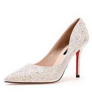 Charmant Beige Soirée Faux Diamant Escarpins 2020 9 Cm Talons Aiguilles À Bout Pointu Escarpins